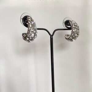 FAC Swarovski Pave Crystal Half Hoop Huggies Earrings​​